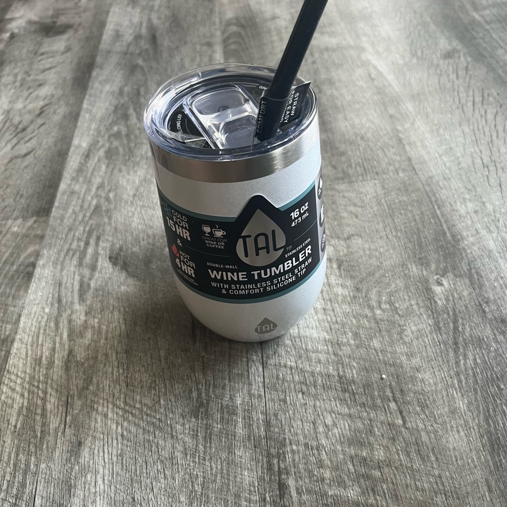 TAL Insulated Wine Tumbler with Straw - white
